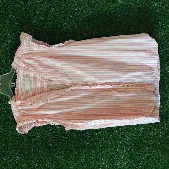 Loft Pink Striped Ruffle Sleeve Top - Picture 3 of 3